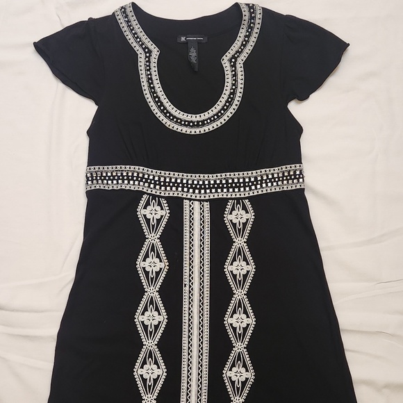INC INTERNATIONAL CONCEPTS WOMEN'S EMBROIDERED BLACK DRESS W/ BEADING DETAILS, L - Picture 1 of 14